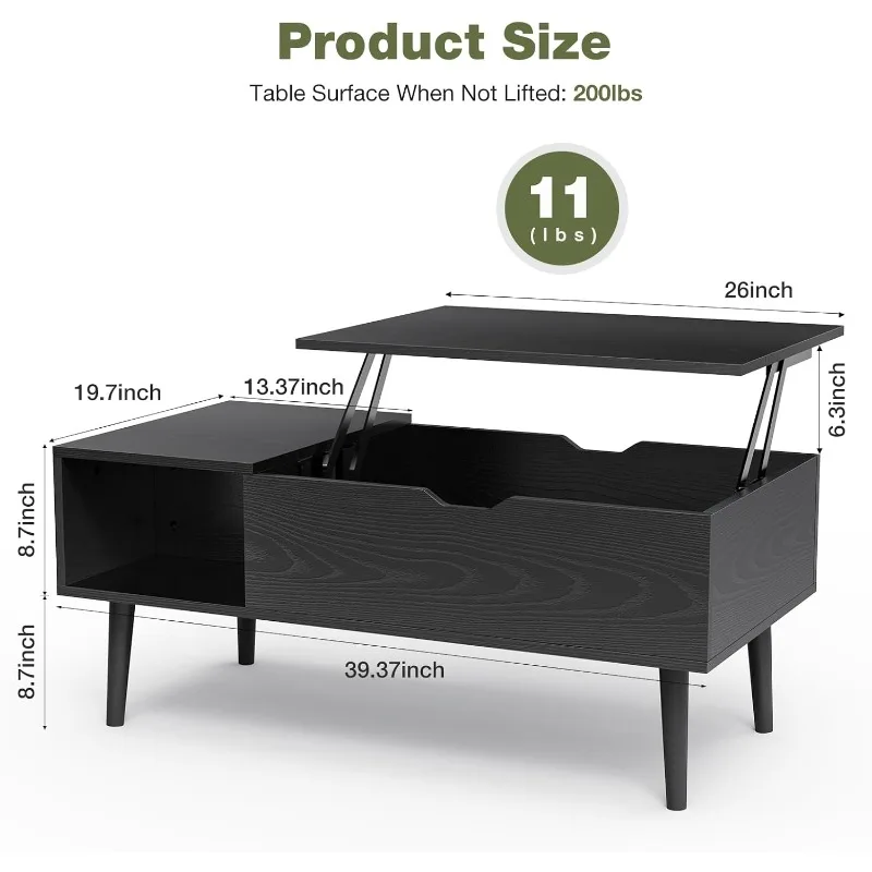 Wood Lift Top Coffee Table with Hidden Compartment and Large Storage Shelf, Lift Tabletop Dining Center Table 3