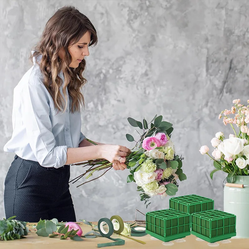 1-4Pcs Square Flower Foam Blocks with Suction Cup for Wedding Party Table Bouquet Arrangement Car Decoration Fresh Flower Holder