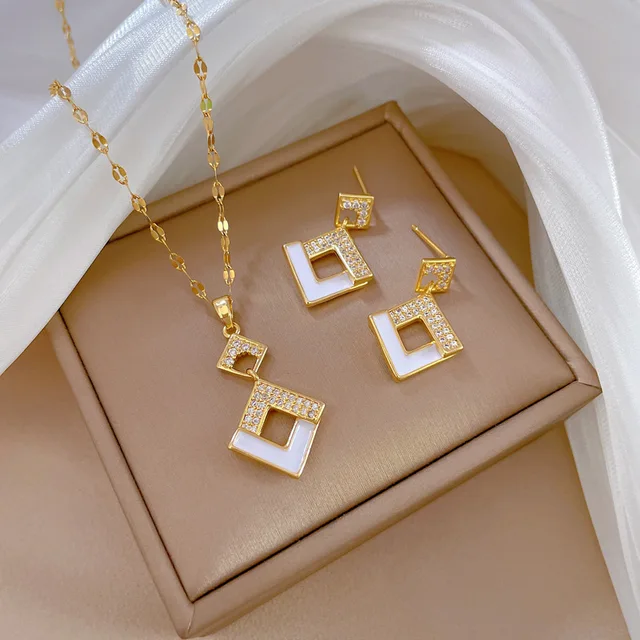 Ensemble de bijoux avec pendentif carré en émail cristal autrichien en acier inoxydable pour femmes, bijoux de Costume africain, Maxi collier et boucles d'oreilles 1