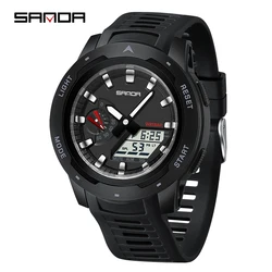 SANDA Stylish Multifunctional Waterproof Men's Digital Watch with Calendar and Luminous Display (Black White)