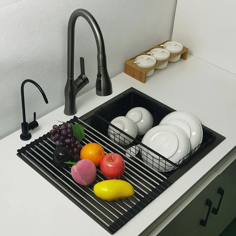 Nano black kitchen sink above counter or udermount sinks vegetable washing basin 304 stainless steel single bowl sink kitchen 3