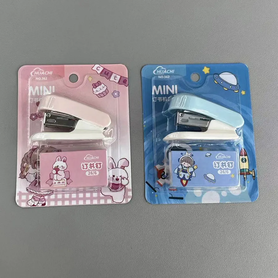 Mini Stapler with Staple Remover & Staples Set with Cute Dog Cartoon Pink Blue