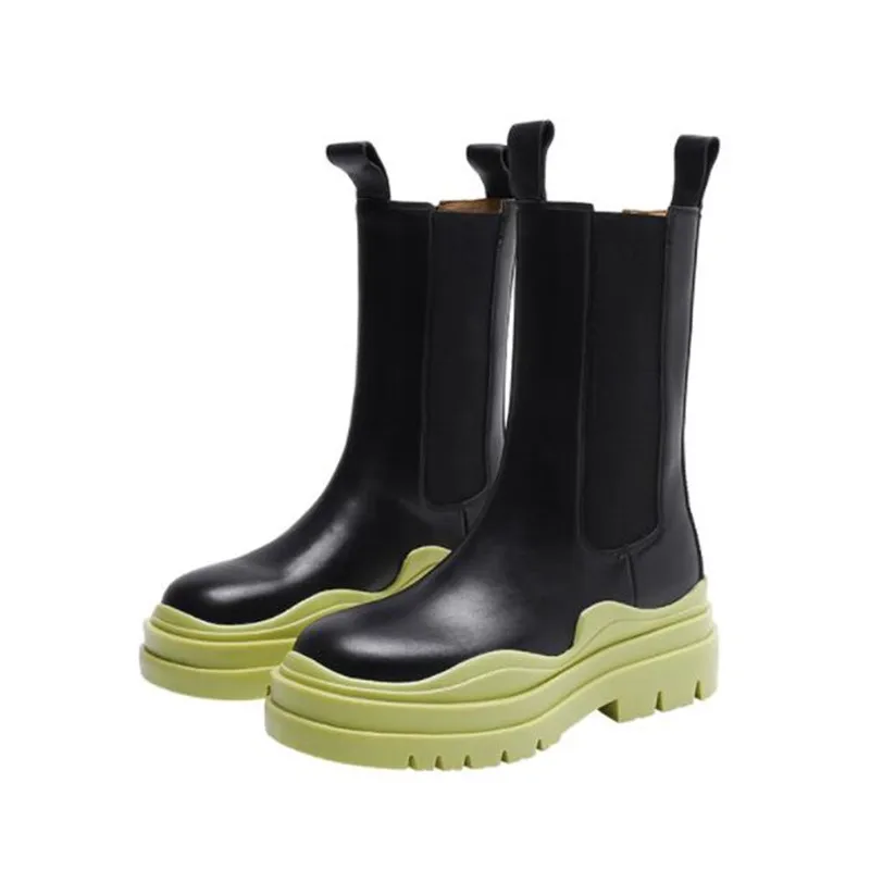 

Women Chelsea Boots Genuine Leather Woman Motorcycle Shoes Womans High Boots