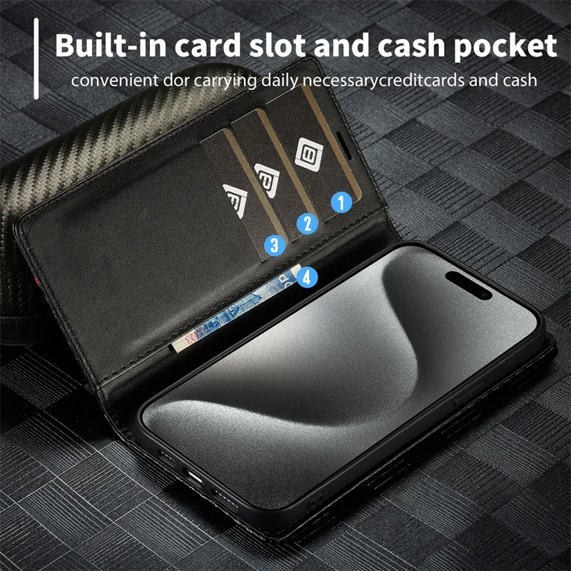 Luxury Fashion Carbon Fiber Leather Wallet Phone Case - Magnetic Flip Cover