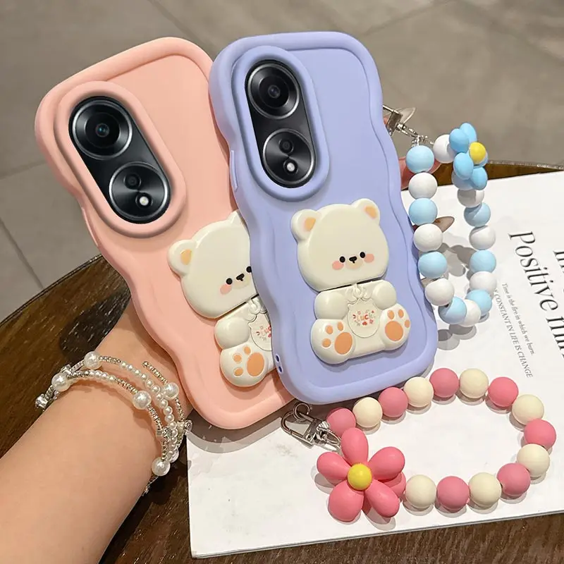 Wavy Cat Bracket Lanyard Silicone Phone Case Cover