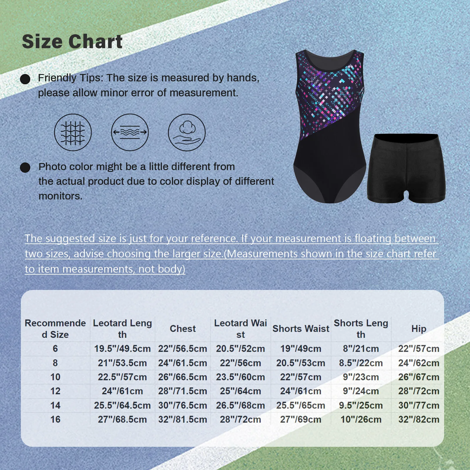 Two Pieces Kids Unisex Boys Girls Gymnastics Geometric Print Leotard Sleeveless Bodysuit with Shorts for Performance Competition