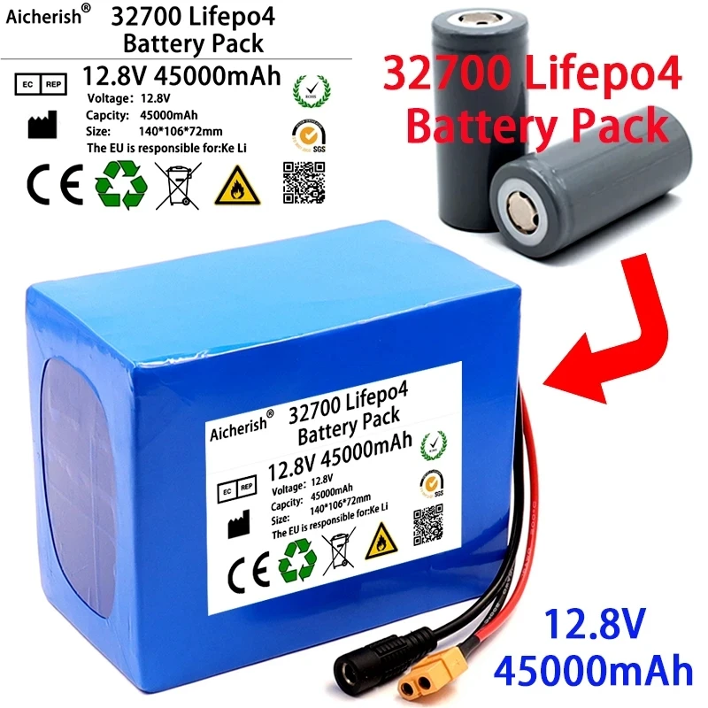 

32700 Lifepo4 4S3P 12.8V 45Ah Rechargeable Battery 4S 40A 100A Balanced BMS for Electric Boat and Uninterrupted Power Supply 12V
