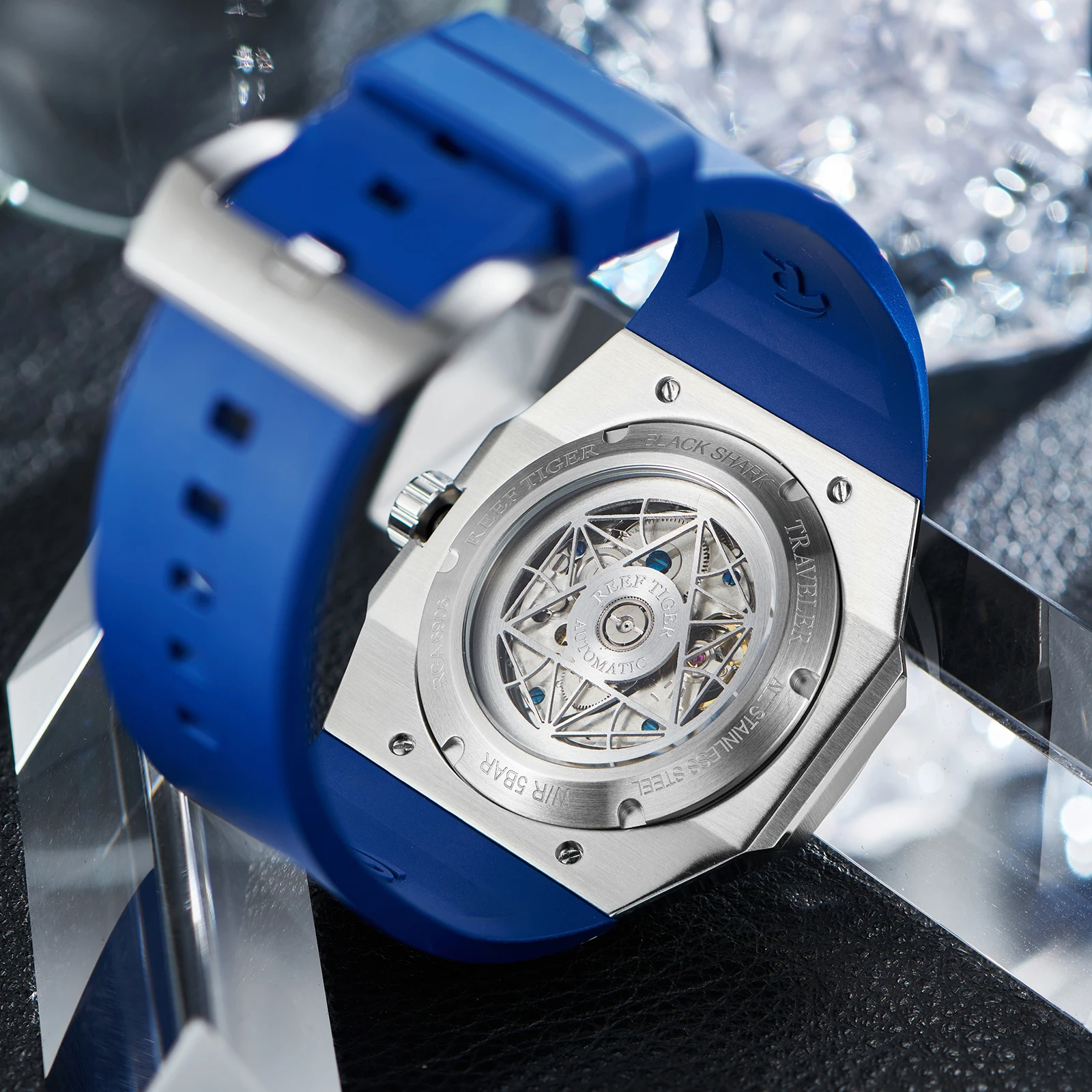 リーフタイガー-メンズ多機能スチールウォッチ、自動、機械式