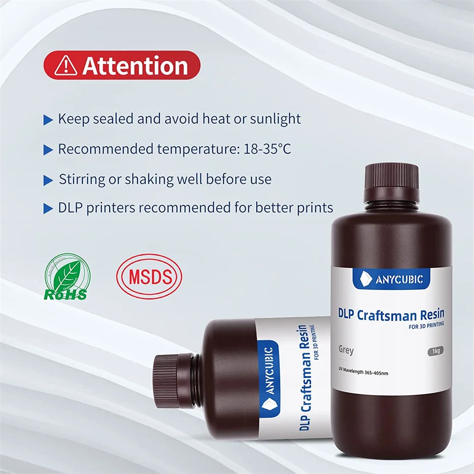 DLP 3D 프린터 송진, UV 포토폴리머 장인 송진, 빠른 경화 3D 인쇄 액체, Photon Ultra DLP LCD용, 365-405nm, 신제품
