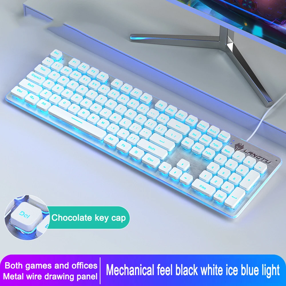 

Gaming Keyboard Film Suspension Luminous Backlit Wired Keyboard 104 Waterproof Keyboard Mechanical Feel Mute For Game Laptop PC