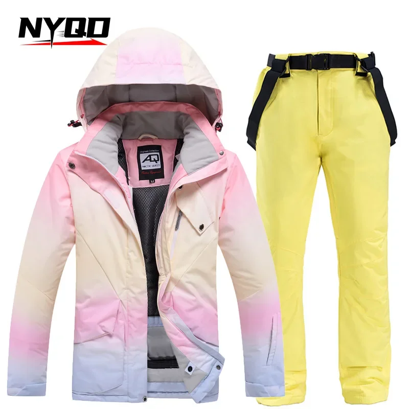 New Fashion Color Matching Ski Suit Women Windproof Waterproof Snowboard Jacket and Pants Suit Female Snowsuit Costumes