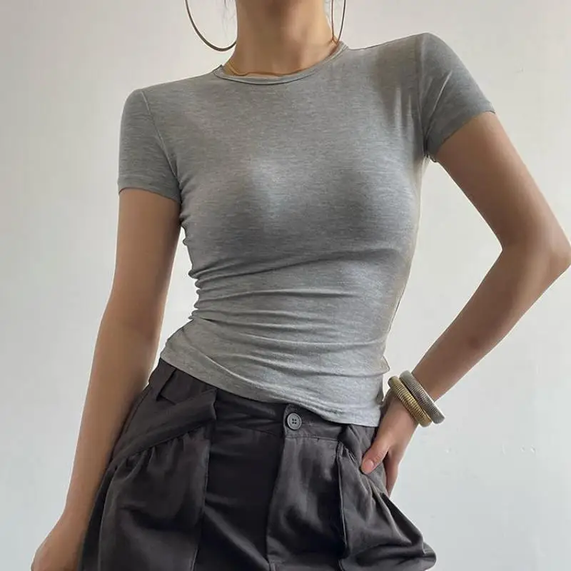 Yedinas Back Hollow Out Solid Women's T-shirt Korean Fashion Short Sleeve Slim Streetwear Summer Tops Soft Tees Female Clothing 3