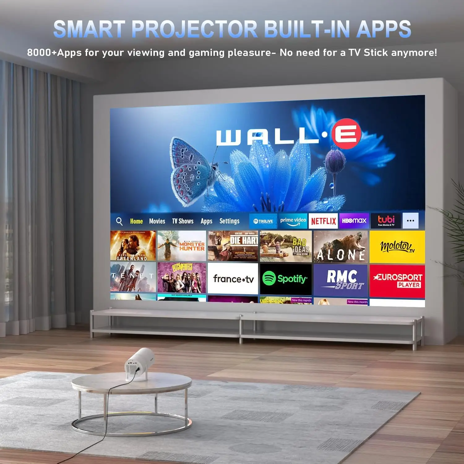 HY300PRO 미니 프로젝터 4K 지원 안드로이드 11 WiFi 6 BT5.0180 °   회전식 자동 키스톤 휴대용 스마트 홈 시어터