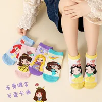 5 Pairs Disney Kids Socks Mesh Breathable Ice Thin Socks Summer Kawaii Cartoon Childrens Mid-calf Cotton Sock for Girls 1