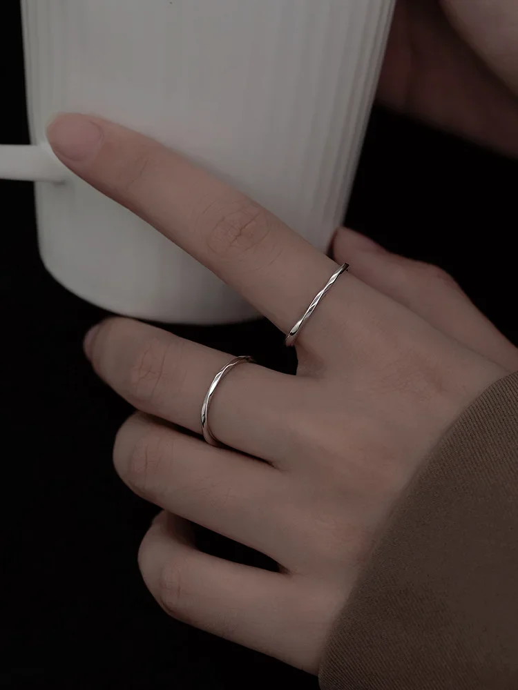 Silver Rings Silver Ring 925 Sterling Silver Geometric Bending Adjustable Open Ring For Women Party Birthday Gift