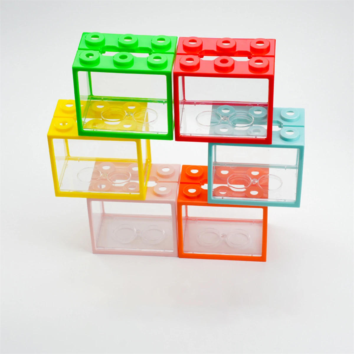 6 Ventilation Holes Mini Fish Tank Home Garden Office Aquarium Plastic Stackable Fish Turtle Pet DIY Breeding Box 1Pc Multicolor
