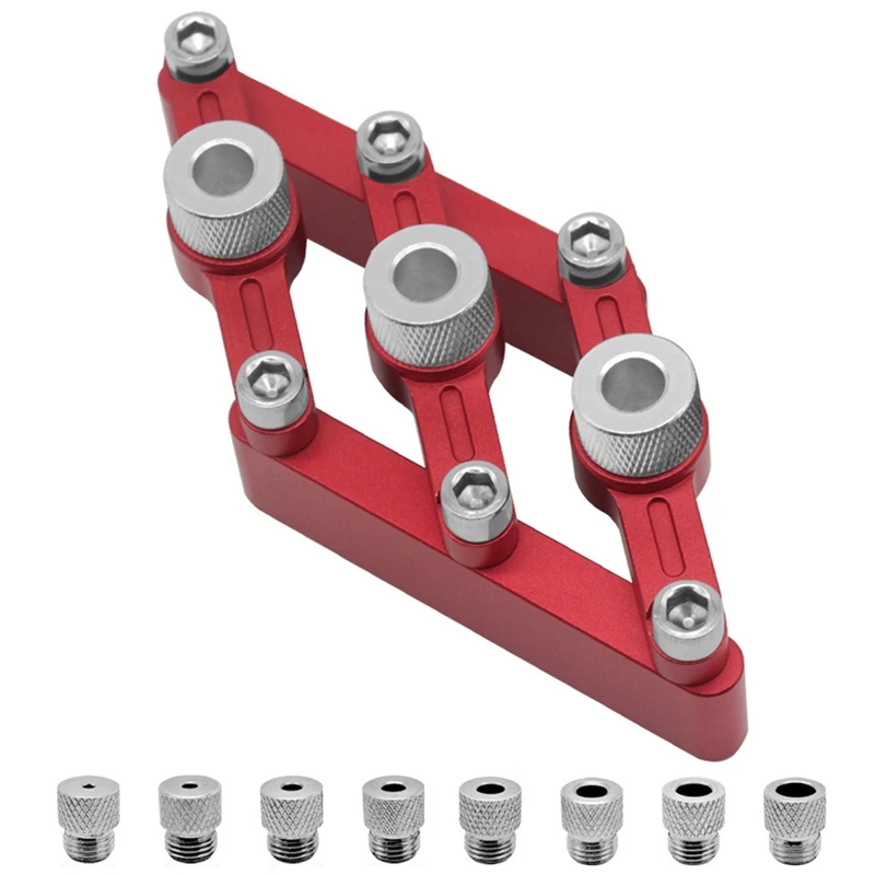 

1Set Woodworking Hole Drill Guide Dowel Hole Positioner Locator Red With 3-10Mm Drill Sleeves