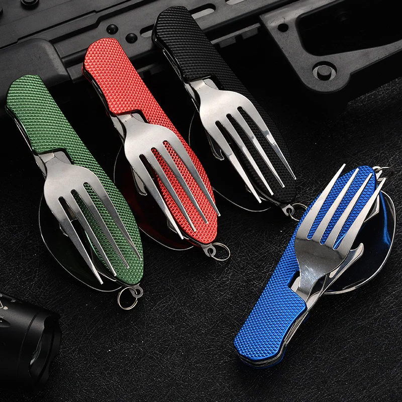 4 1 Outdoor Tableware Fork Spoon Knife Bottle  Stainless Steel Tablespoon  Set - Set - Aliexpress