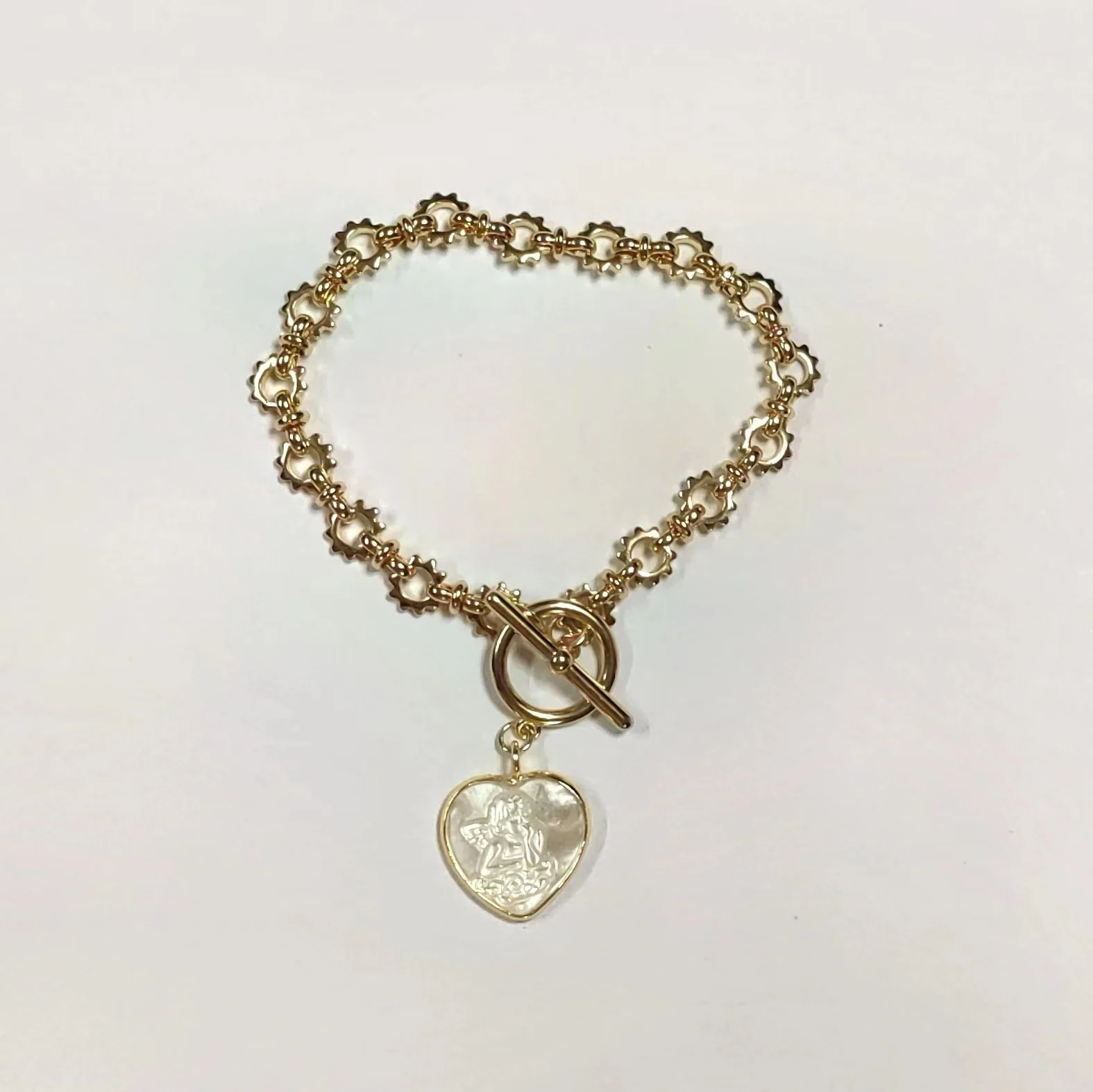 

MPB077 WKT Exclusive design Euorpe Hot OT Clasp wheel chain metal bracelet with Angel charms Lady of Guadalupe religion bracelet