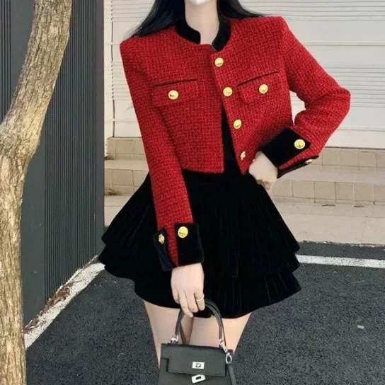 Womens Elegant Tweed Cropped Tops 캐주얼 빈티지 짧은 Jackrts 봄 한국 패션 슬림 코트 Sweet Chic Chaquetas 2024 New