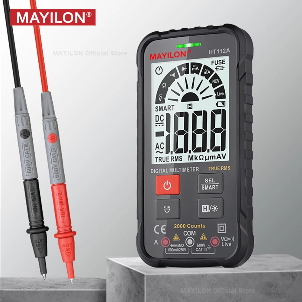 MAYILON HT112 스마트 멀티미터 전문 디지털 전류계 전압계, 자동 범위 전기 멀티 계량기 라이브 NCV 다이오드 테스터