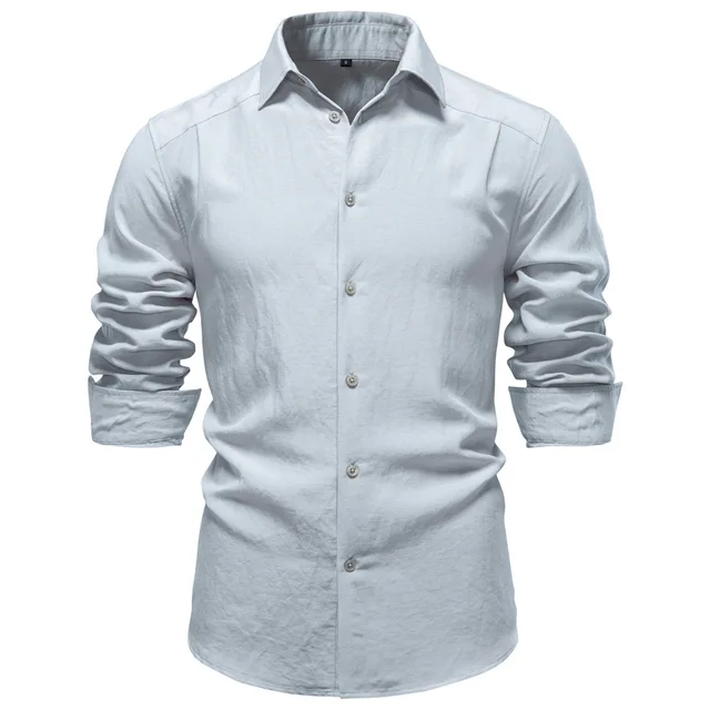 Chemise à manches longues pour homme, style Old Money, texture froissée, taille européenne, décontractée pour le travail, nouvelle arrivée printemps 1