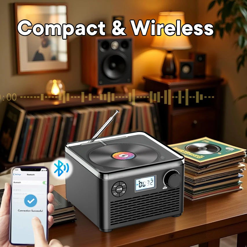 Portable CD Player with Speakers and Bluetooth: Rechargeable CD Boombox with FM Radio-plays CD/MP3 disc/USB/TF - 3
