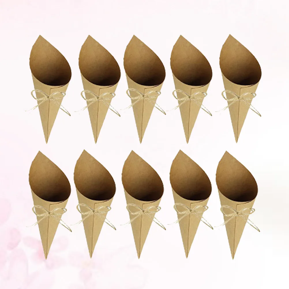 50Pcs 크래프트 종이 색종이 조각 용기 원뿔 모양 자체 접착식 우아한 웨딩 파티 장식 장미 꽃잎 던지기용 콘 튜브