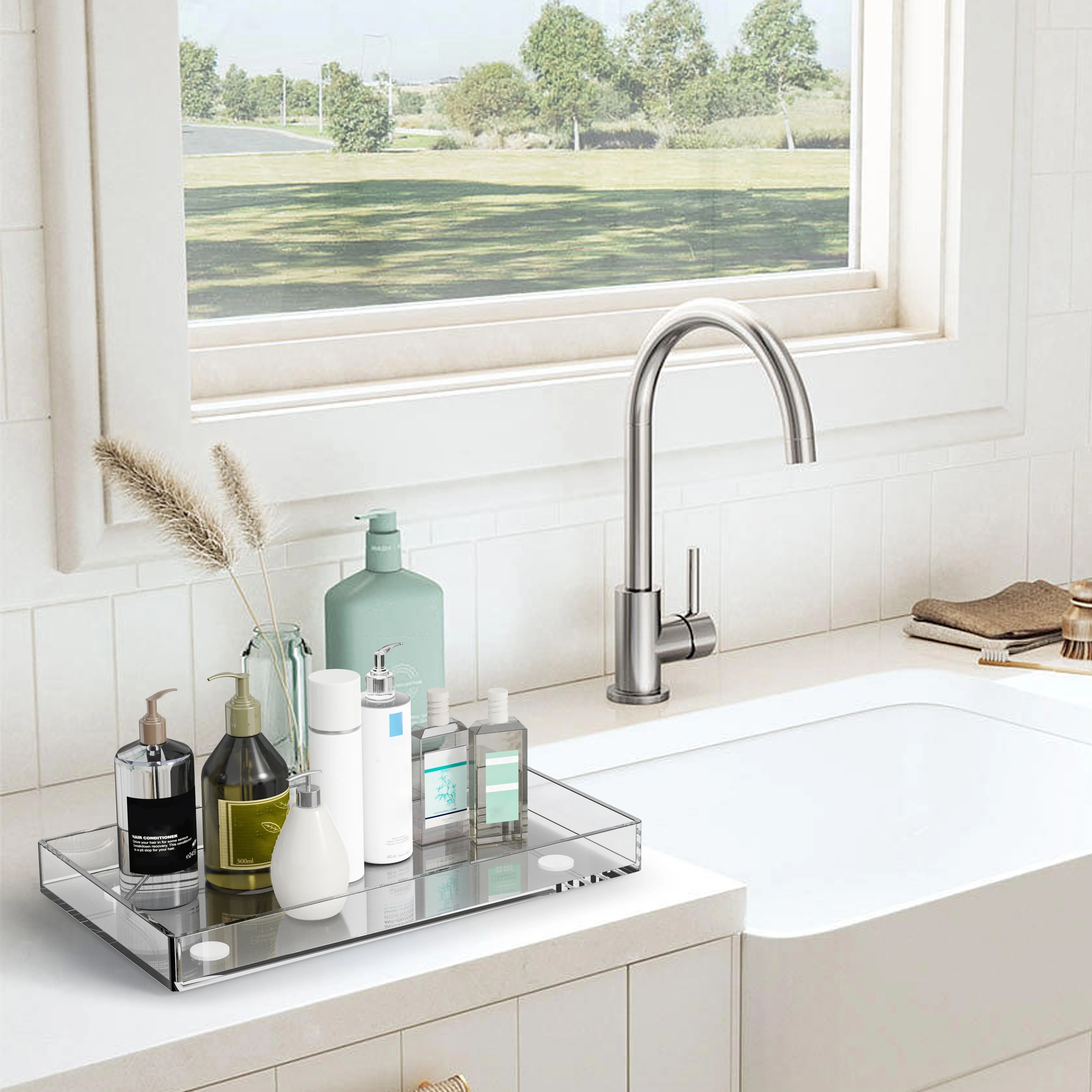 Acrylic Rectangular Transparent Tray For Makeup Washing Storage Kitchens Fruits Snacks And Various Uses storage tray