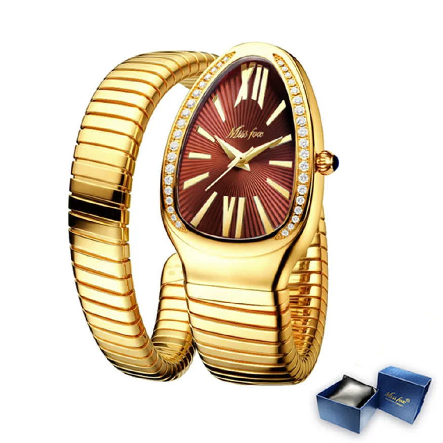 

Fashion Brand New Moissanite Watches For Women Luxury Iced Out Snake Wristwatch Gold Red Steel AAA Ladies Jewelry Clocks Reloj