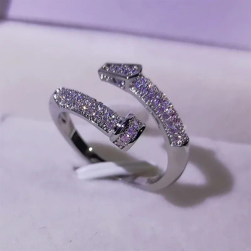Silver Ring Wedding Rings Silver Rings Fashion Classic White Zircon Nail Opening Ring 925 Silver Engagement Wedding Party Jewelry Gift for Ladies Cute/Romantic