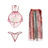 SP CITY Chinese Style Red Embroidery Sexy Women s Nightgowns Temptation Apron Design Transparent Sleepwear