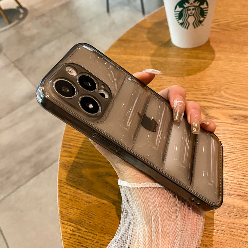 Down Jacket Puffer Phone Case with Lens Protection and Air Cushion Shockproof Cover