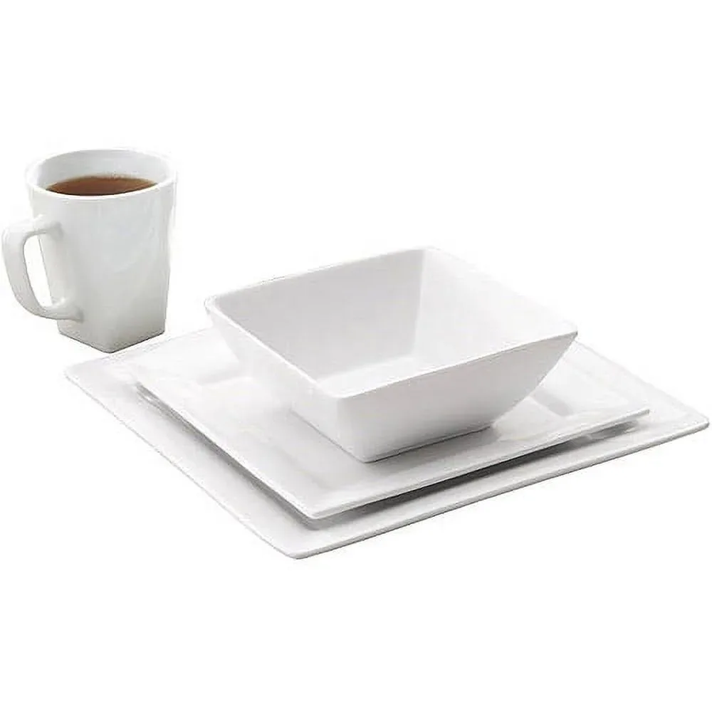 16-Piece Square Porcelain Dinnerware Set, Modern Tableware for 4-Settings & Contemporary Dining. 2