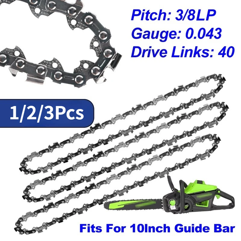 10 Inch Metal Chainsaw Chain 3/8 LP Pitch 40 Drive Links Replacement Chain for Electric Chainsaws Garden Pruning Logging