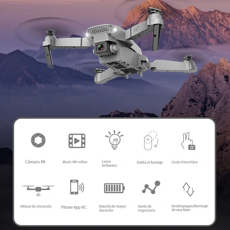 KXMG 2023 E88 Pro drone 4K1080P C&aacute;mara HD de gran angular profesional WIFI  FPV RC sujeci&oacute;n de altura, evitaci&oacute;n de obst&aacute;culos plegable quadcopter de  flujo &oacute;ptico helic&oacute;ptero de larga resistencia, juguetes de