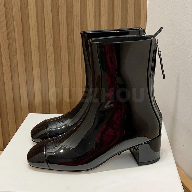 

Women Straight Boots Autumn Winter 2023 New Patent Leather Upper High Heel Women Shoes Fashion Concise Temperament Knight Boots