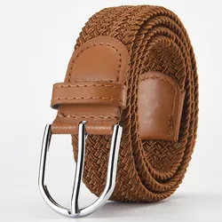 Luxury Wine Red Elastic Canvas Belt with Alloy Buckle - Unisex Woven Stretch Design - 105CM (Dark Khaki)