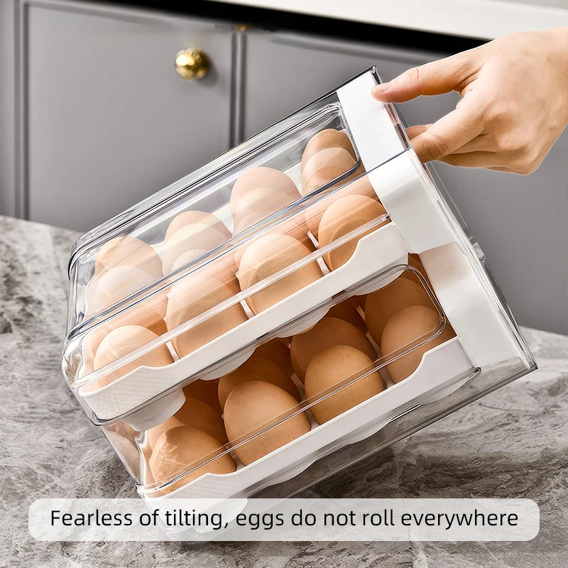 32 compartment capacity refrigerator egg organizer storage box, drawer style egg rack ,double-layer egg shelf preservation box 4