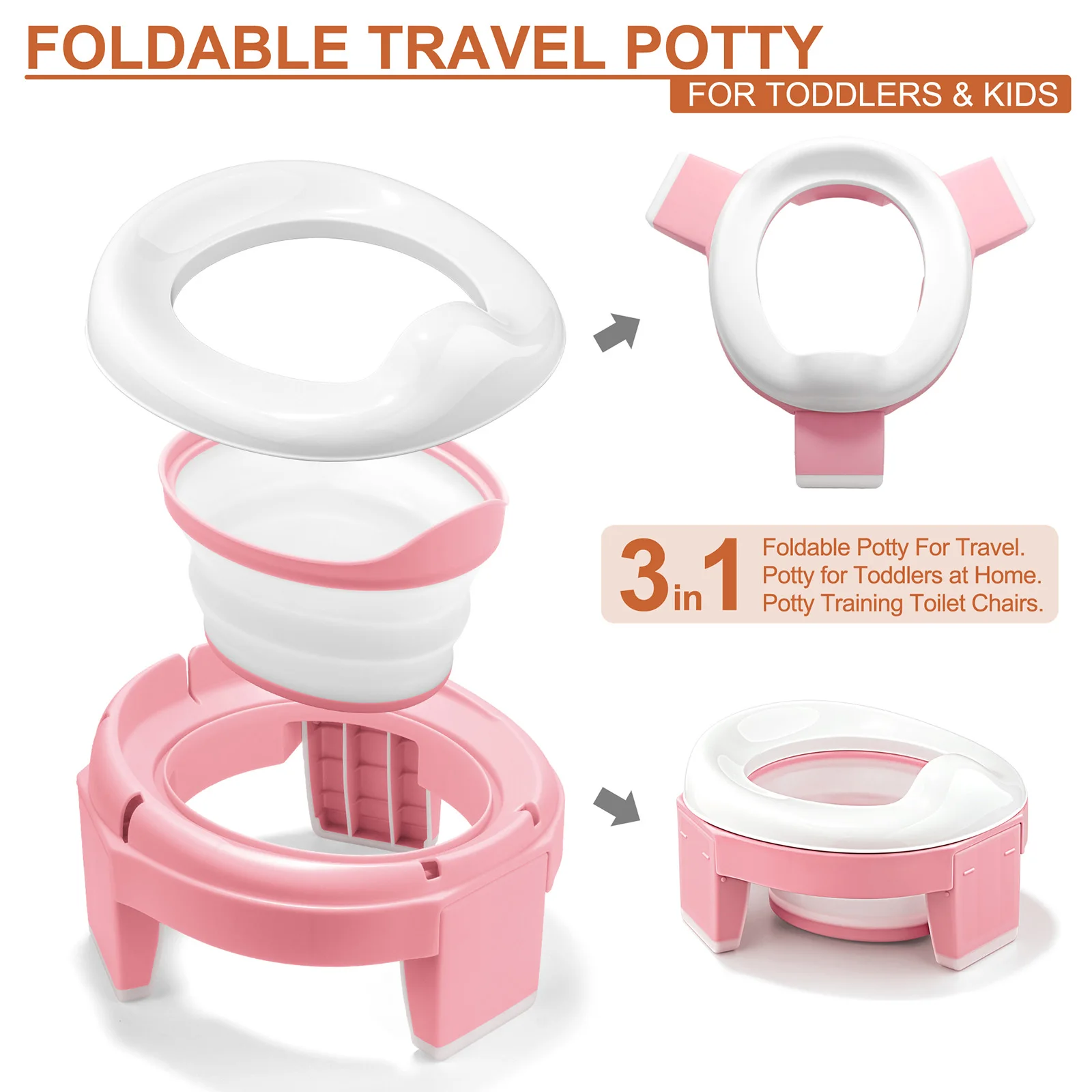 TYRY.HU Baby Portable Toilet Multifunction Pot Silicone Baby Folding Potty Training Seat 3 in 1 Travel Training Chair Toilet Pot 2
