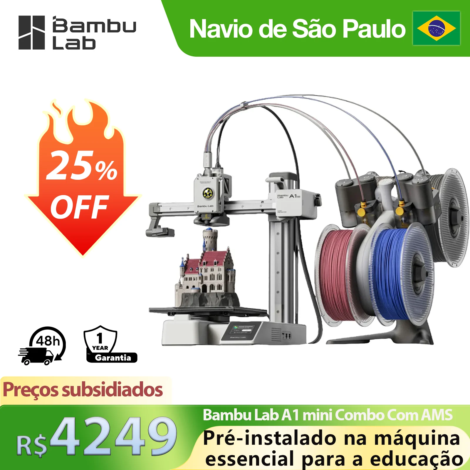 Bambu Lab A1 mini Combo with AMS Lite 4 Colors Prints Quiet