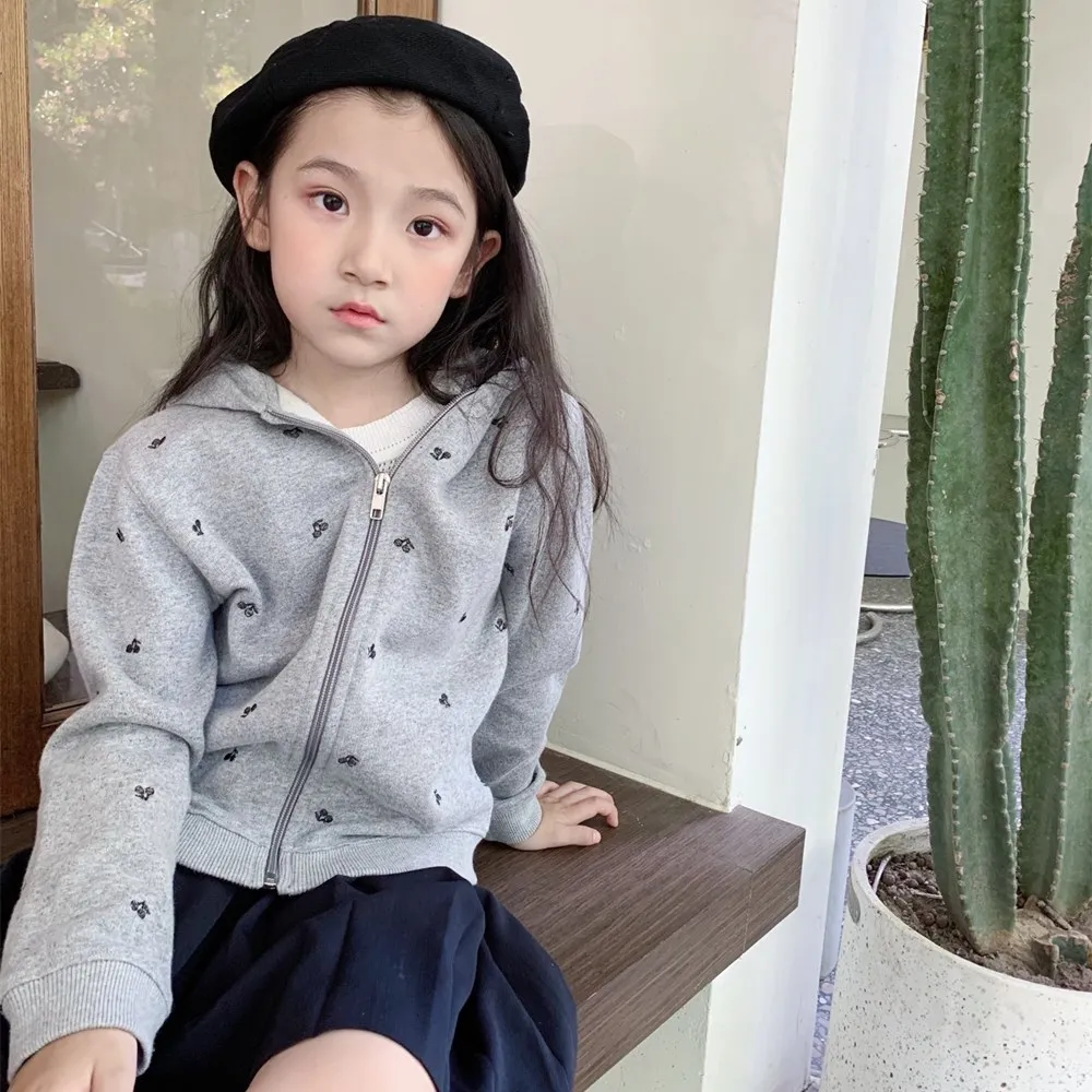 

baby girl clothes Boys and Girls' Hoodie kids outerwear coat casual Full cherry pattern embroidery coat