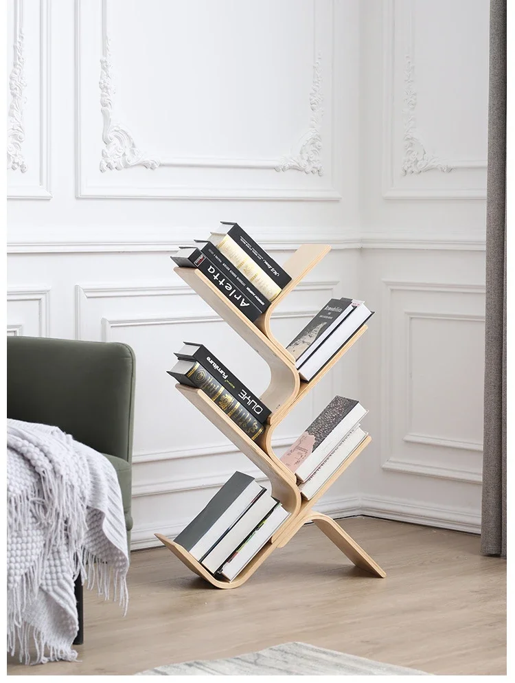 Creative Tree-shaped Bookshelf Floor-standing Solid Wood Magazine Book Shelf Living Room Bookcase Home Bedside Storage Shelf