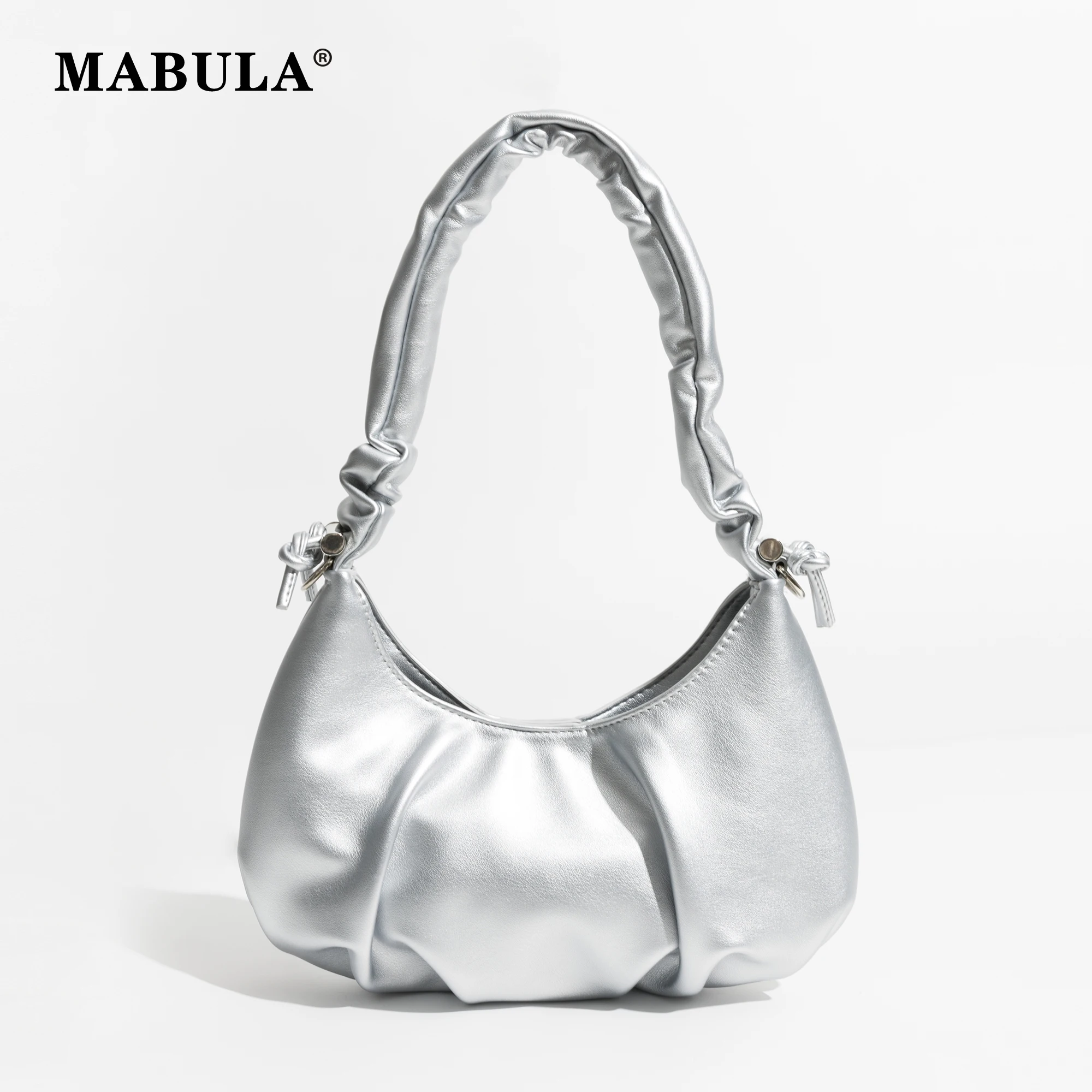 

Модный серебристый простой кошелек MABULA из искусственной кожи для женщин, плиссированная сумка-хобо на шнурке