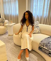 Summer Women White long Skirt Suit Short Sleeve V-neck crop top pleated set elegant dress 2 piece skirt set - Image 5