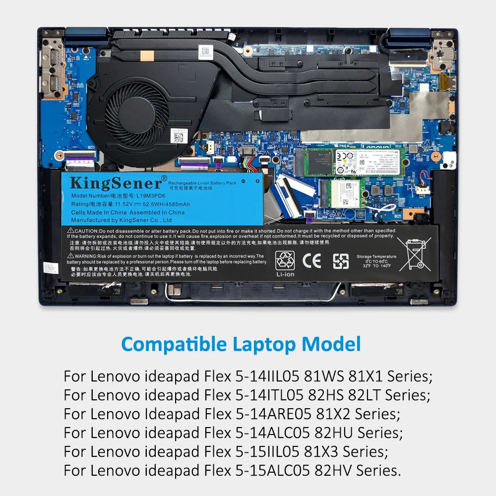 Bateria do Portátil de Kingsener L19m3pd6 L19l3pd6 para Lenovo Ideapad Flex 514iil05 5-14itl05 5-14are05 5-14alc05 5-15iil05 5-15alc05 - Imagem 3