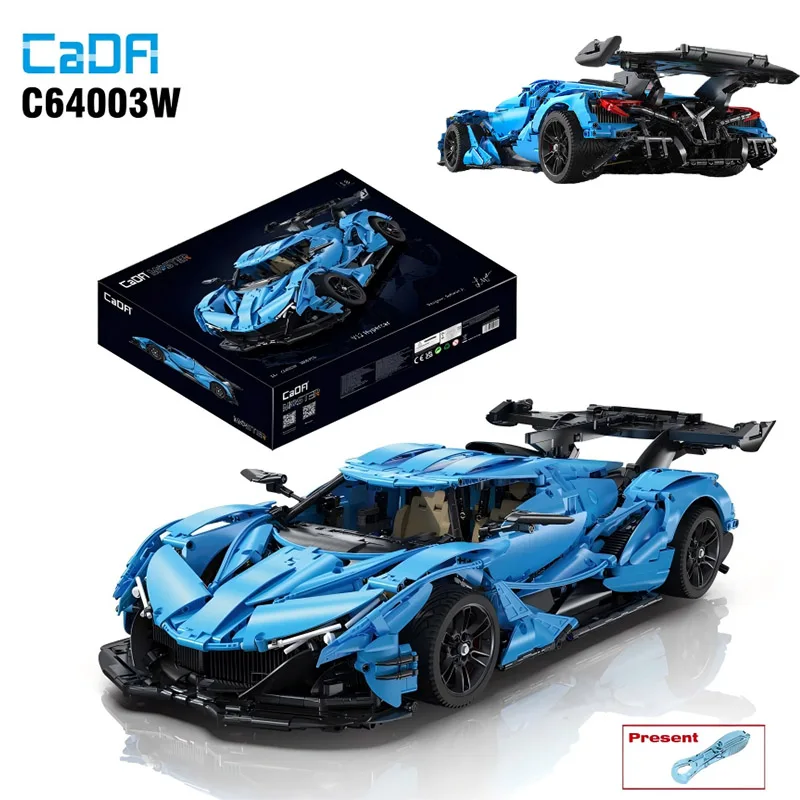 Cada 3865PCS 1:8 MOC City Blue Racing Car V12 Hypercar Model Building Blocks Famous Supercar Sports Vehicle Bricks Toys Gifts