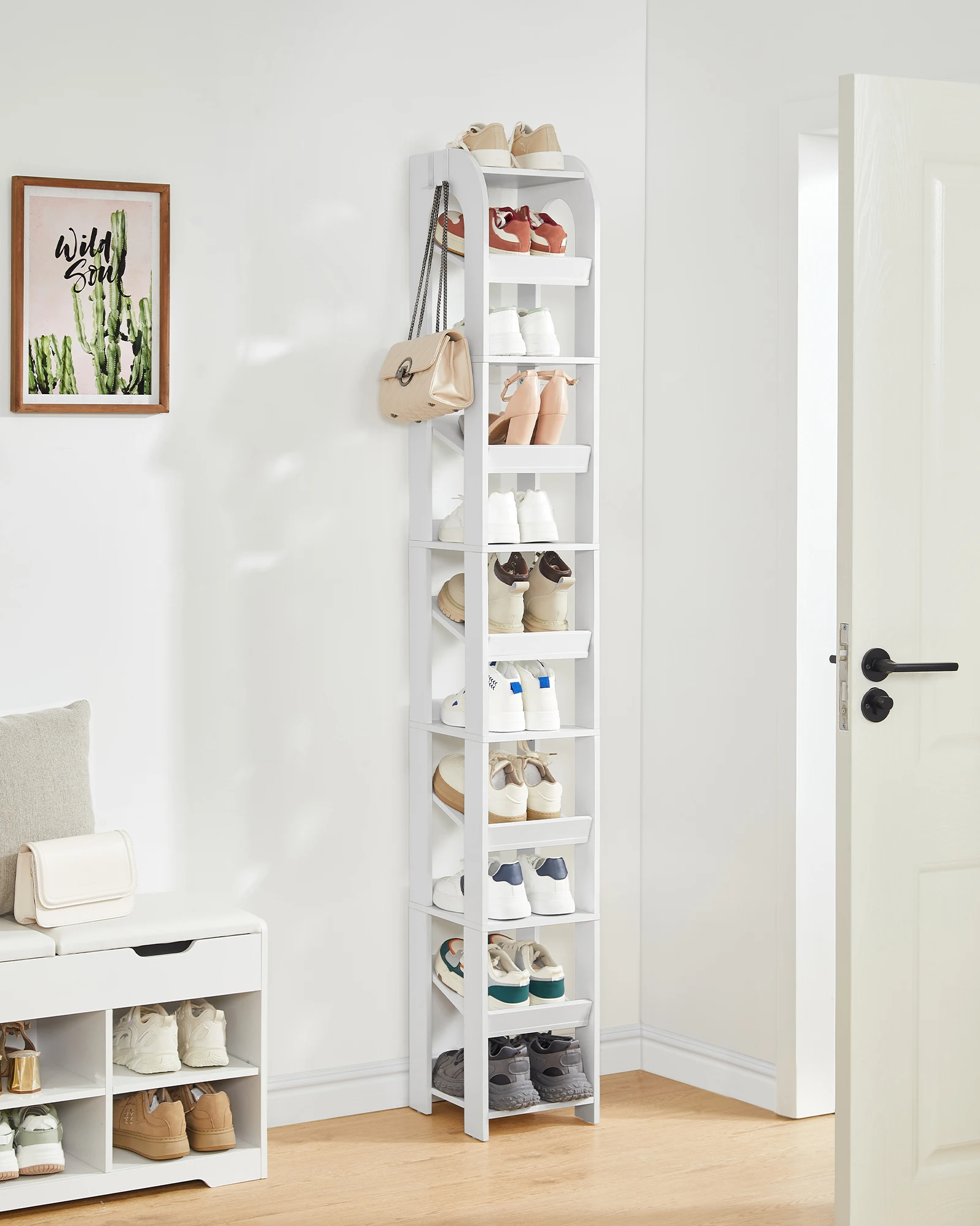 Vertical Shoe Rack, 11 Tiers Narrow Shoe Racks, Wooden Shoe Organizer for Closet, Entryway, Shoe Tower for Small Spaces