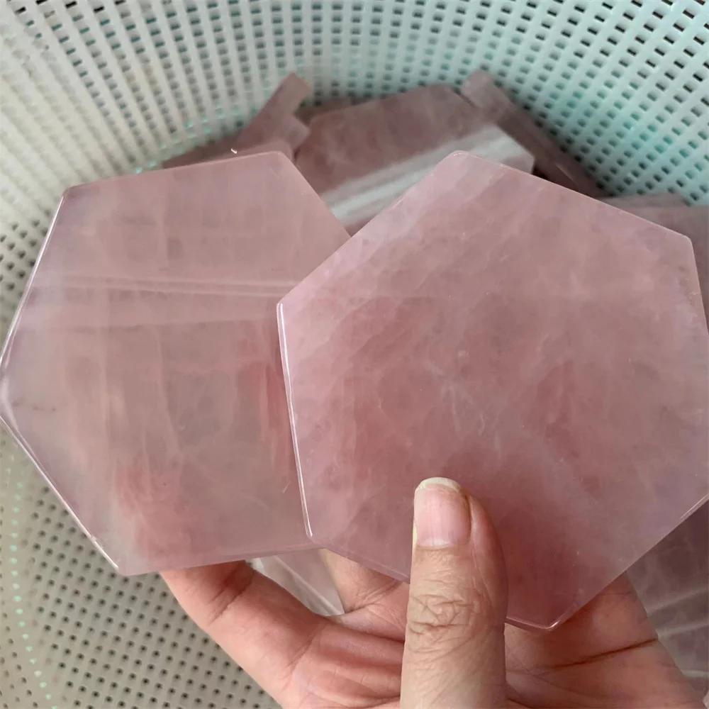 

Wholesale Natural Rose Quartz Coaster Crystal Carving Stones Magic Slice Decor Cup Pink Crystals and Minerals Healing Reiki Gift