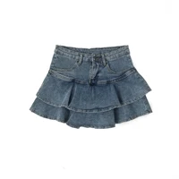 Vintage Denim Skirt Shorts Women Summer Korean Fashion High Waist A-line Wash Blue Slim Cute Sexy Mini Jeans Ruffle Skirt Female - Image 6